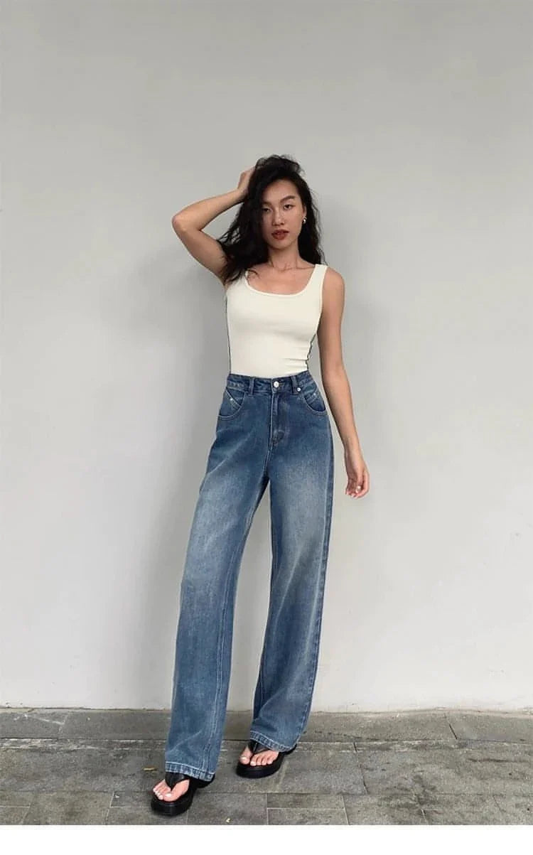 High-Waist Loose Wide-Leg Denim Jeans