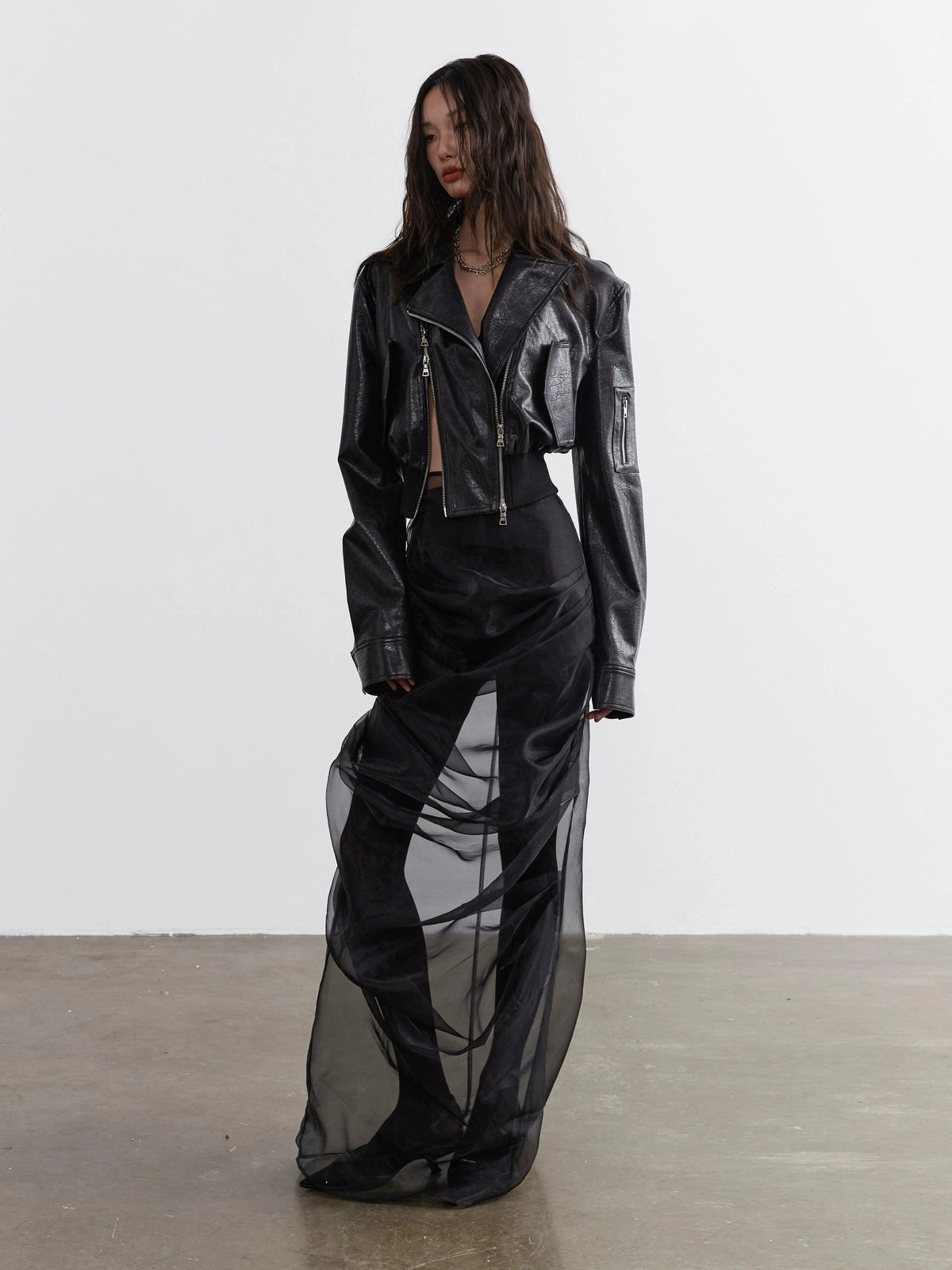 Elegant Two-Piece Maxi Skirt Set - Women'S Black Sheer Overlay Dress With Solid Underskirt