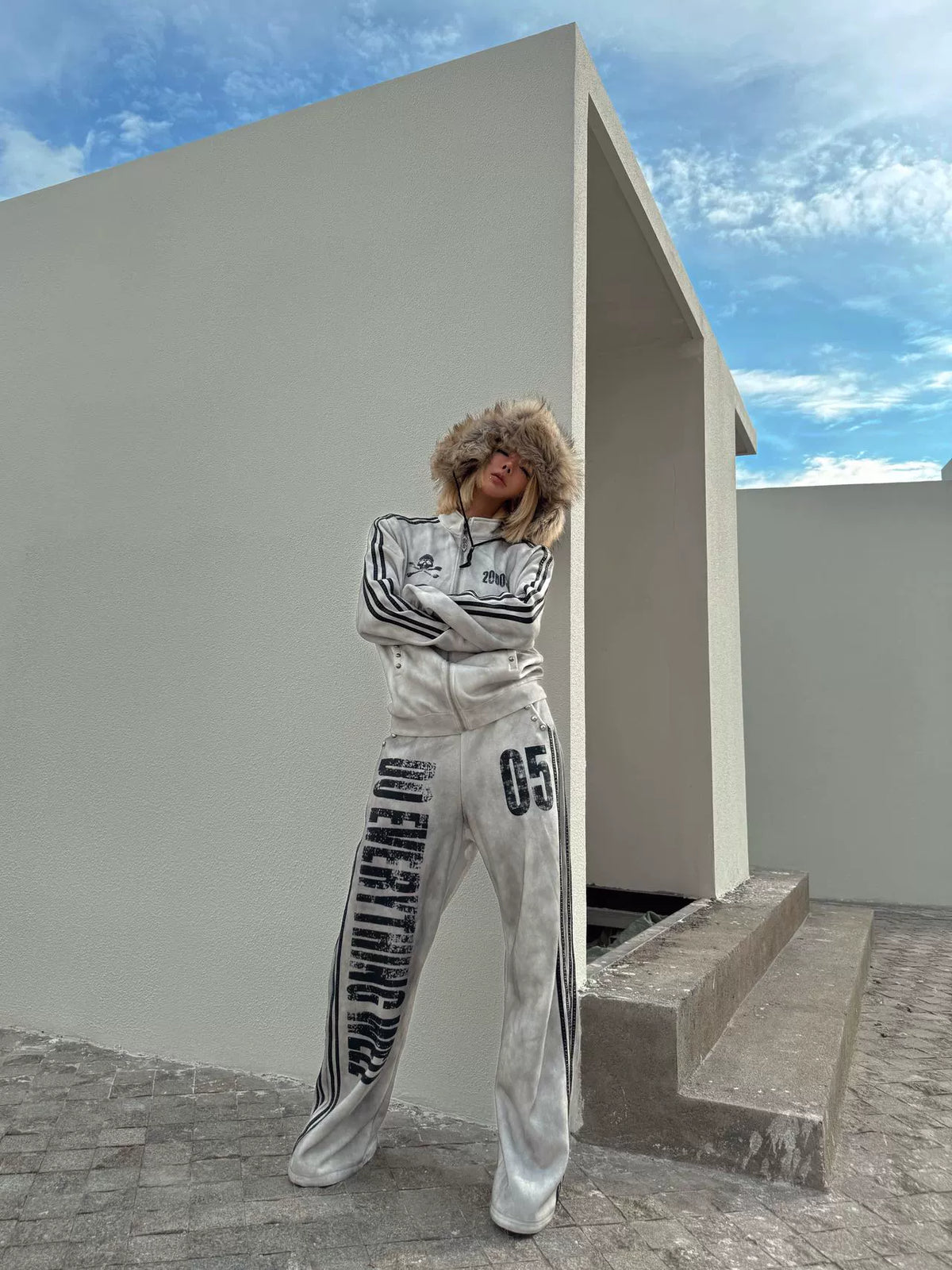 Distressed Grey Ultra-Wide Track Pants