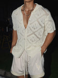 Men's White Crochet Button-Up Shirt