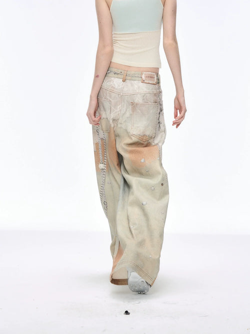 Artisan Distressed Painted Wide-Leg Jeans