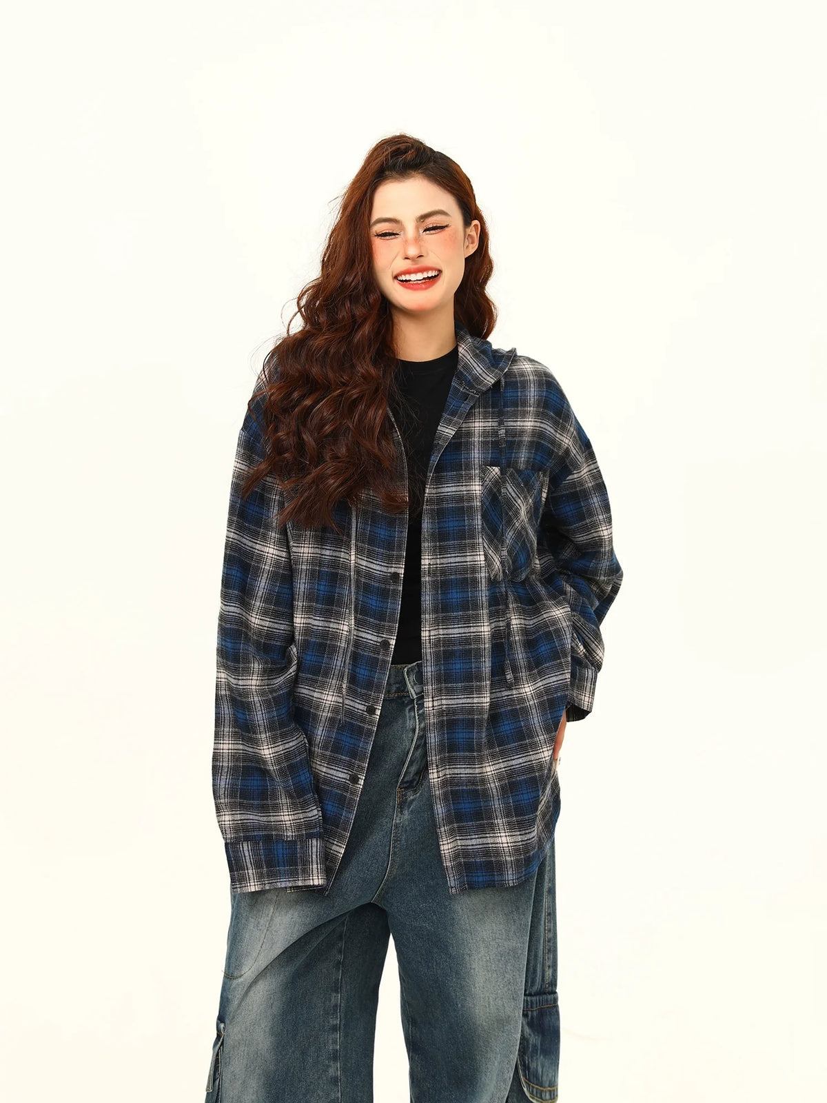 Blue Plaid Oversized Flannel Shirt