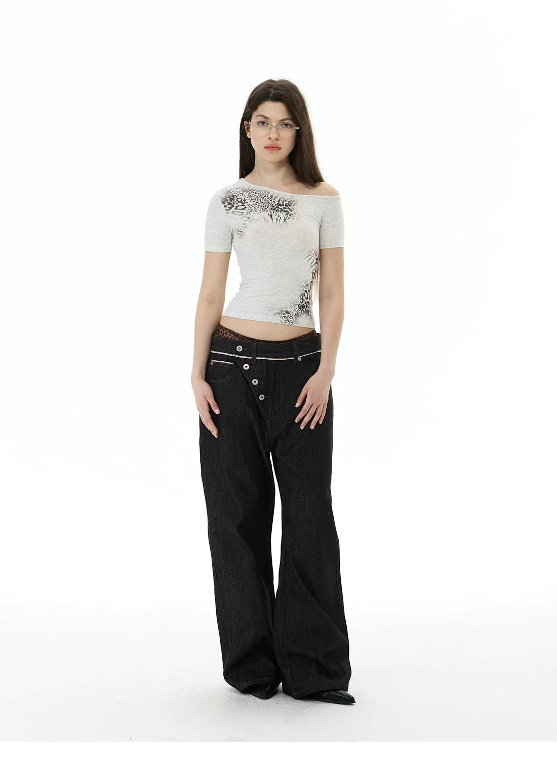 Orbit Placket Wide‑Leg Jeans