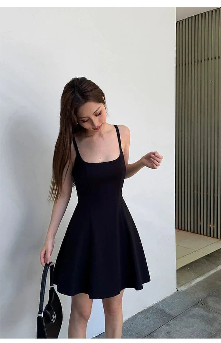 Black Square-Neck A-Line Dress