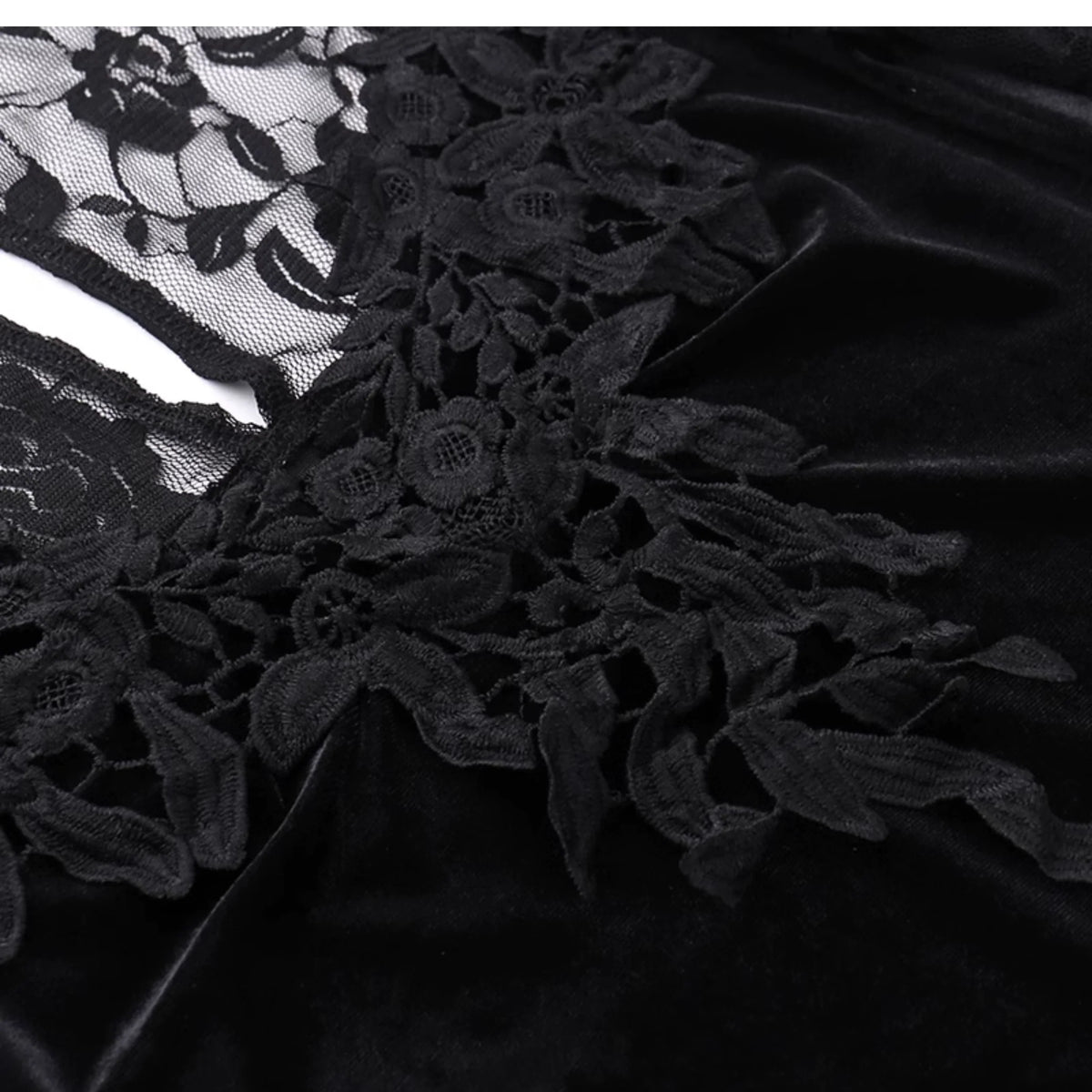 Gothic Velvet Mermaid Gown-Long Sleeve Lace Floor-Length Dress With High Collar