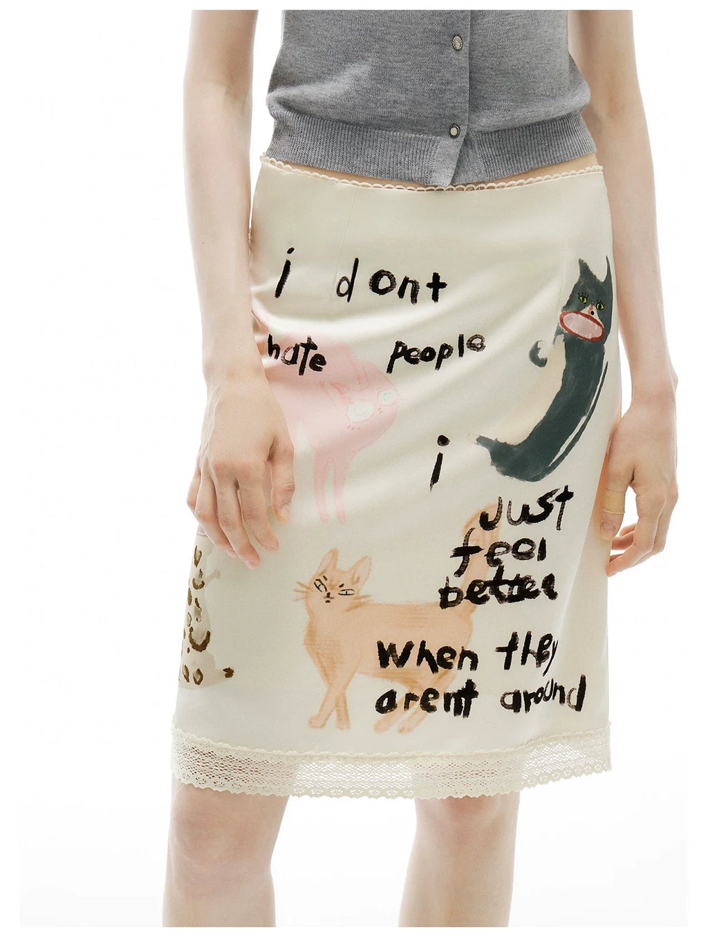 Anti‑Social Kitties Scribble Pencil Skirt