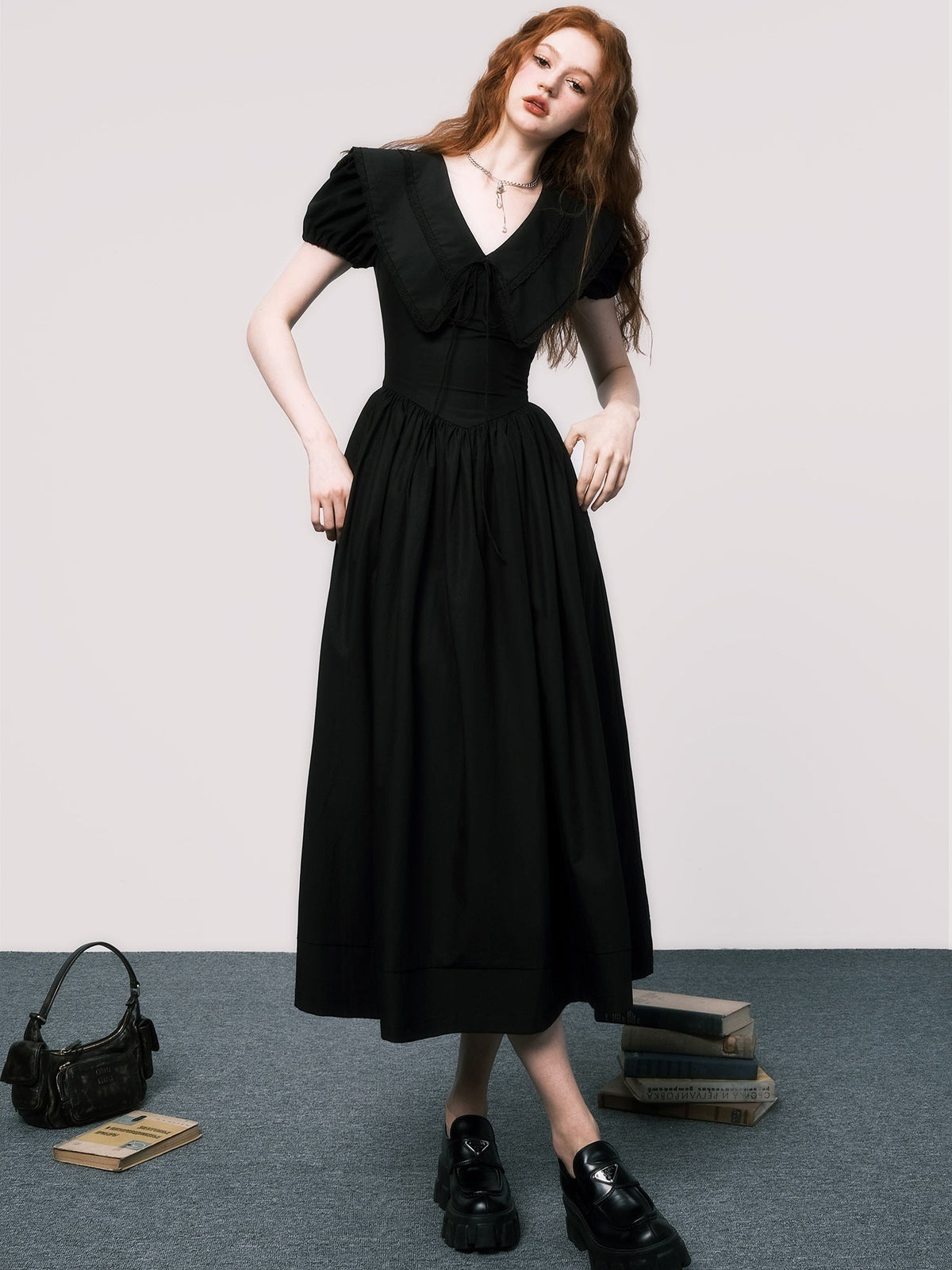 Elegant V-Neck Puff Sleeve Little Black Dress