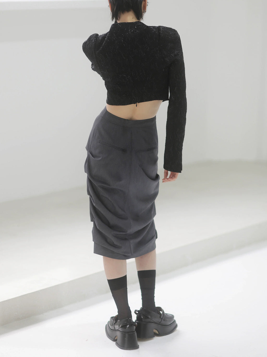 Slate Drape Tulip Midi Skirt