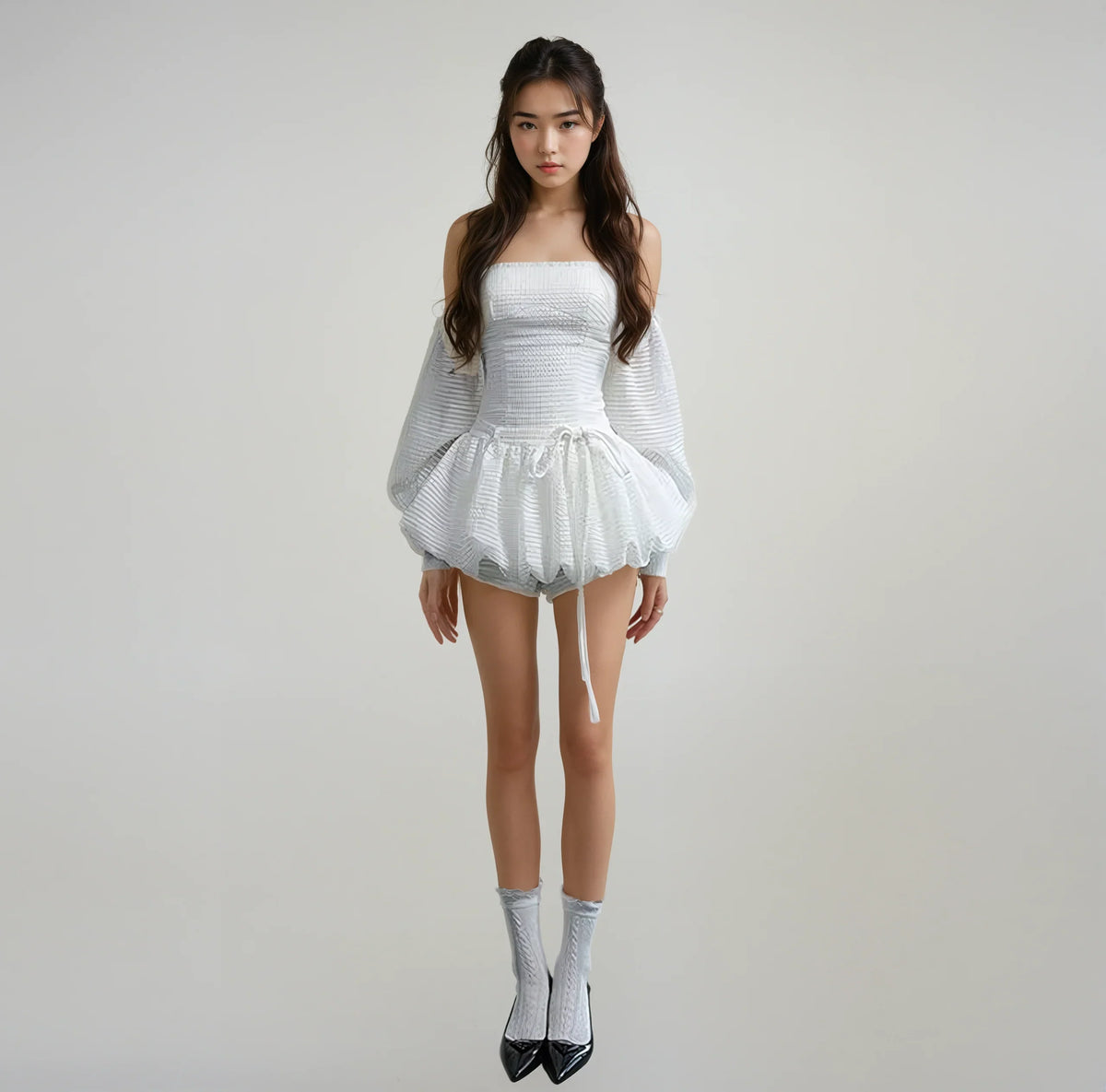 Puff Sleeve Mini Romper Dress