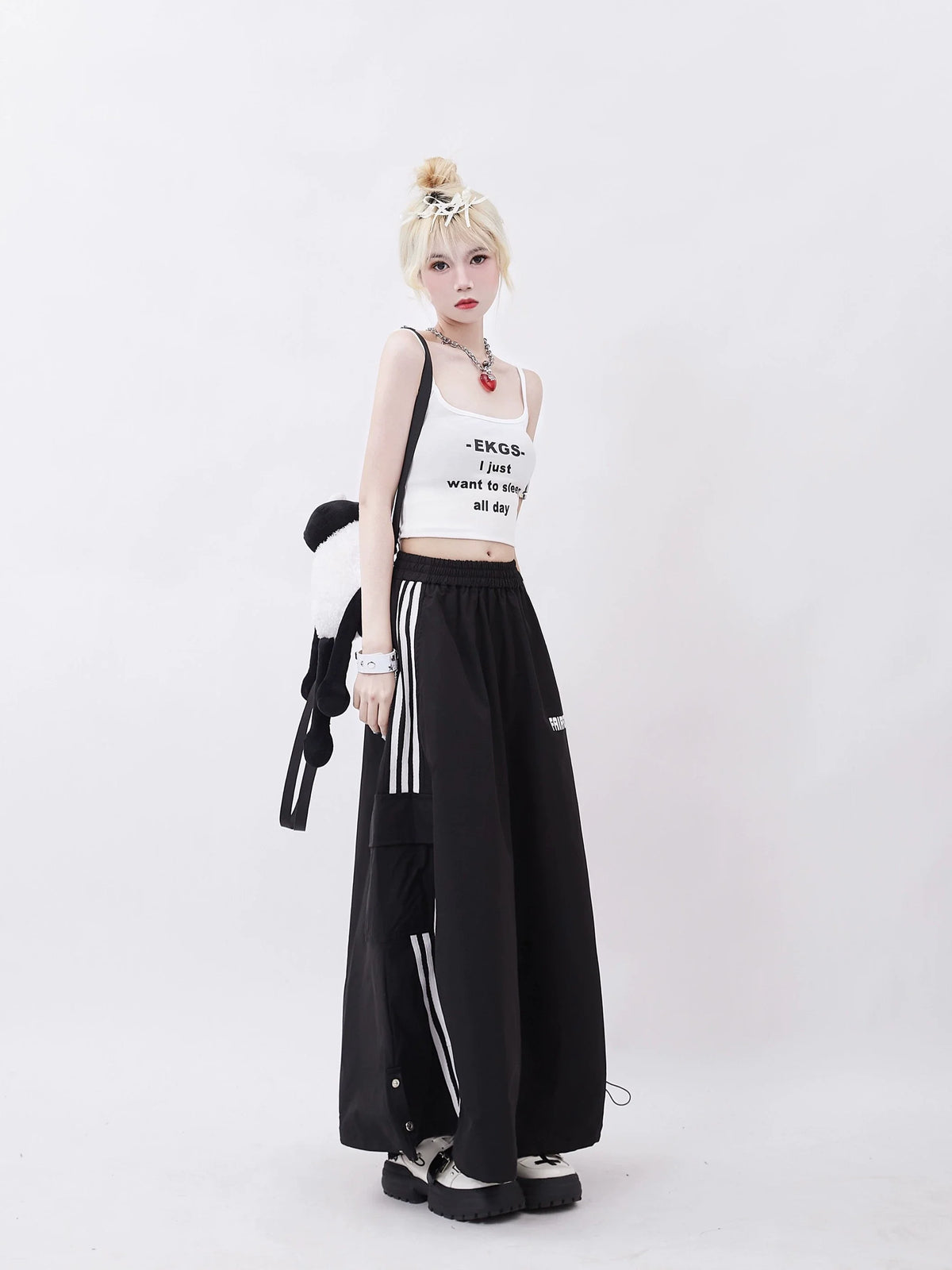 Black Maxi Skirt with White Stripes