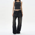 Washed Black Straight Loose Jeans