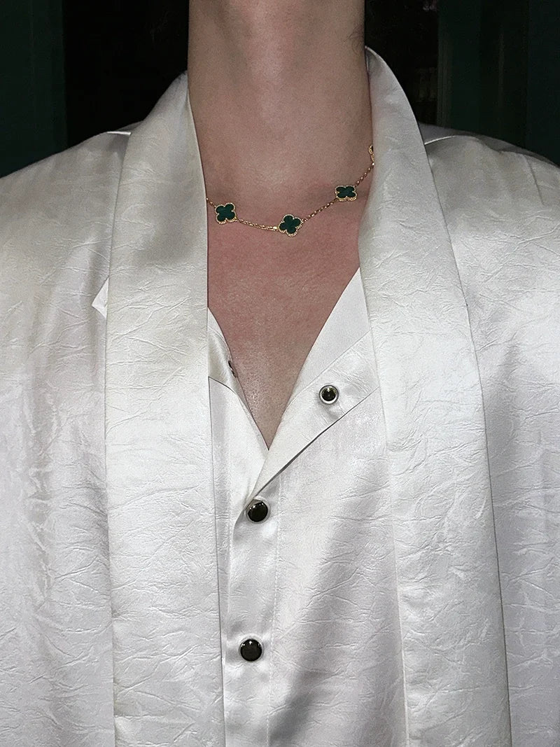Glossy Tie Neck Shirt