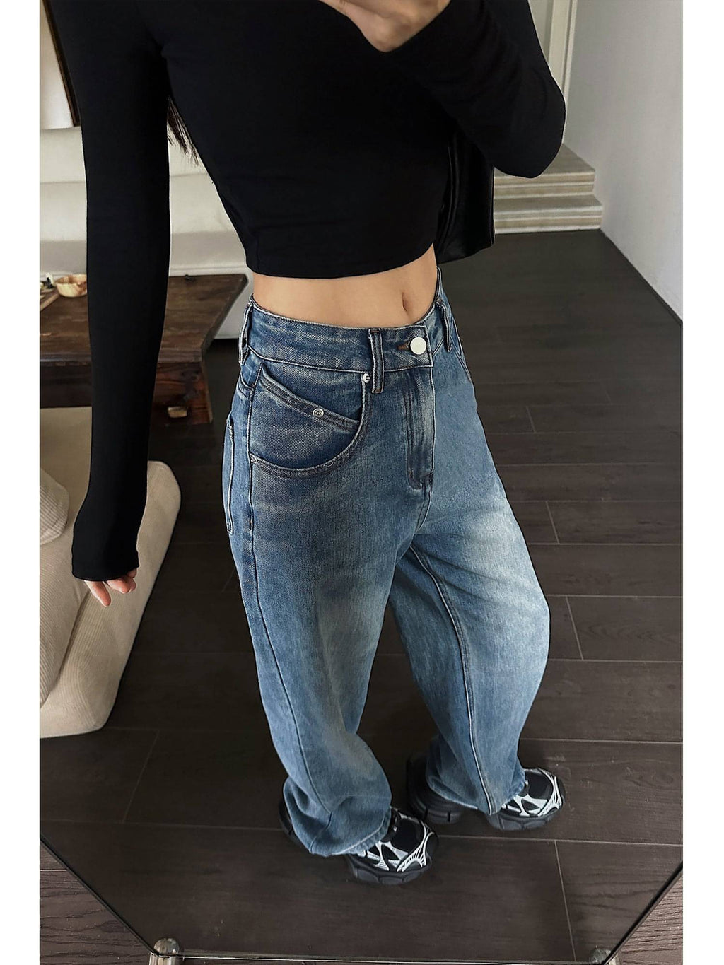 High-Waist Loose Wide-Leg Denim Jeans