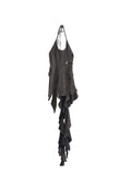 Elegant Ruffled Suspender Dress With Unique Zipper Detail