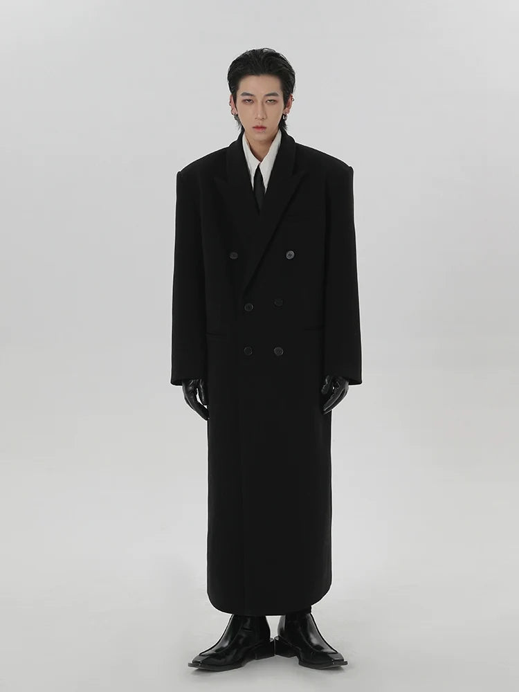 Long Black Double-Breasted Overcoat
