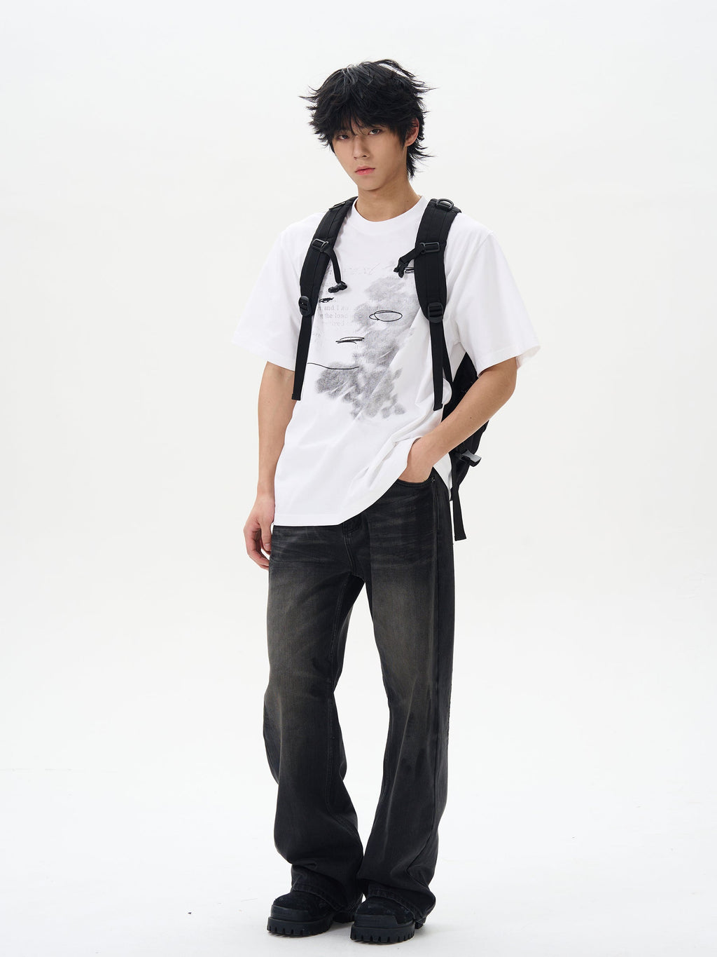 Washed Black Straight Loose Jeans