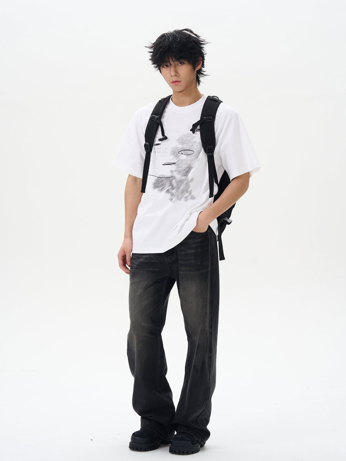 Washed Black Straight Loose Jeans