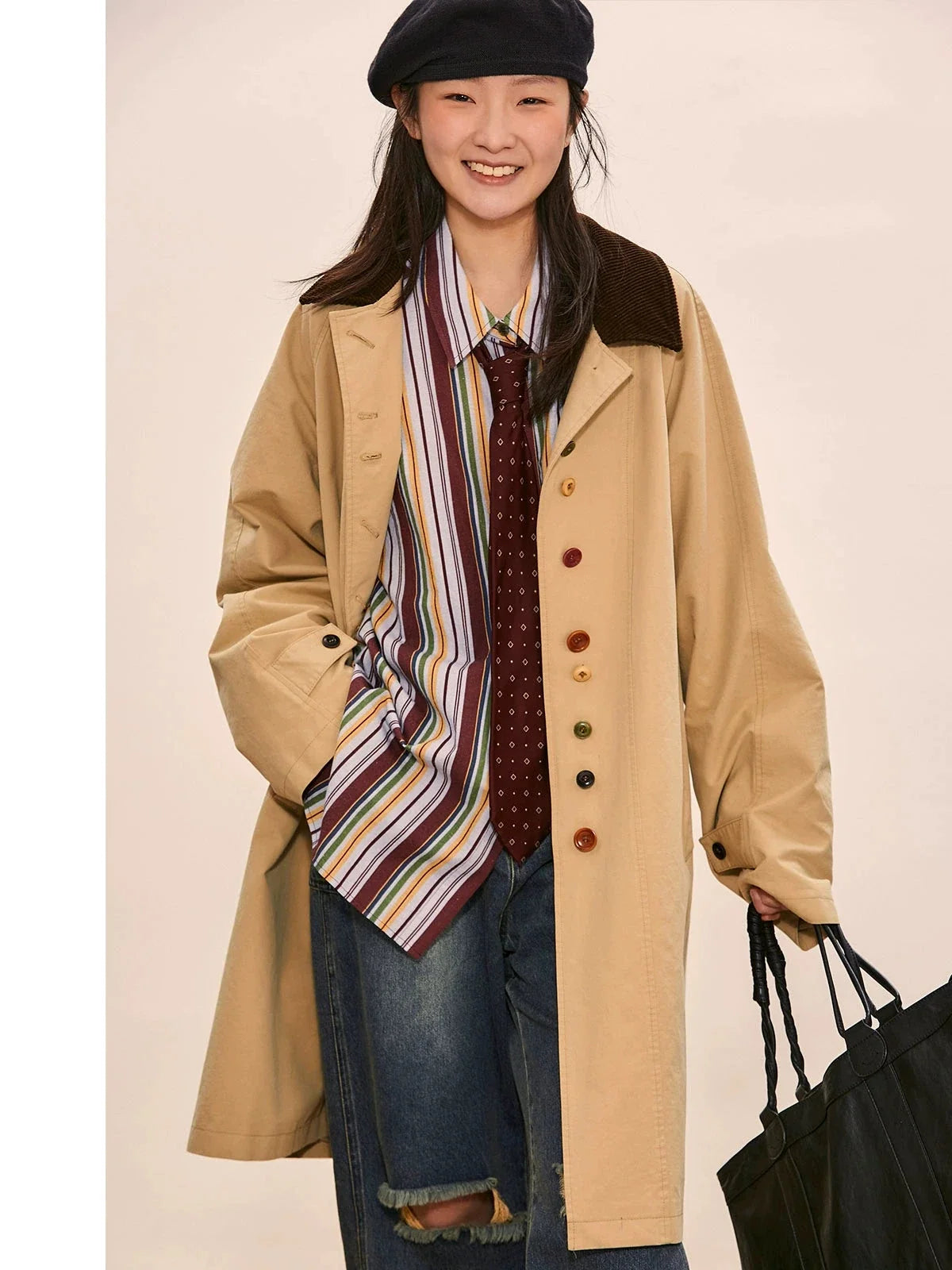 Vintage-Inspired Oversized Coat - Multi-Color
