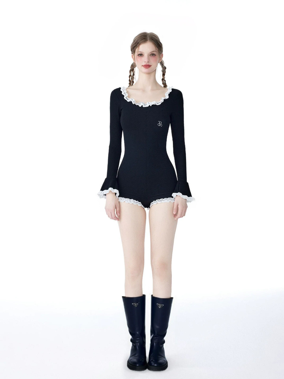 Midnight Ruffle Swim Ballet Knit Romper