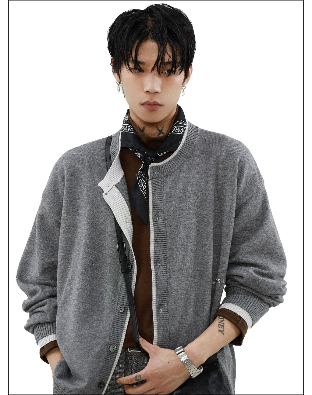 Ink Edge Contrast Knit Cardigan