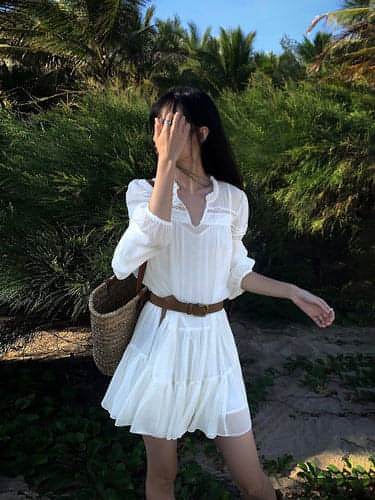 French-Style Ruffle Mini Shirt Dress