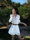 French-Style Ruffle Mini Shirt Dress