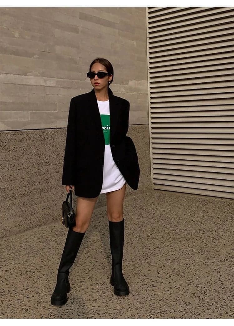 Neva Hu Black Oversized Korean-Style Blazer