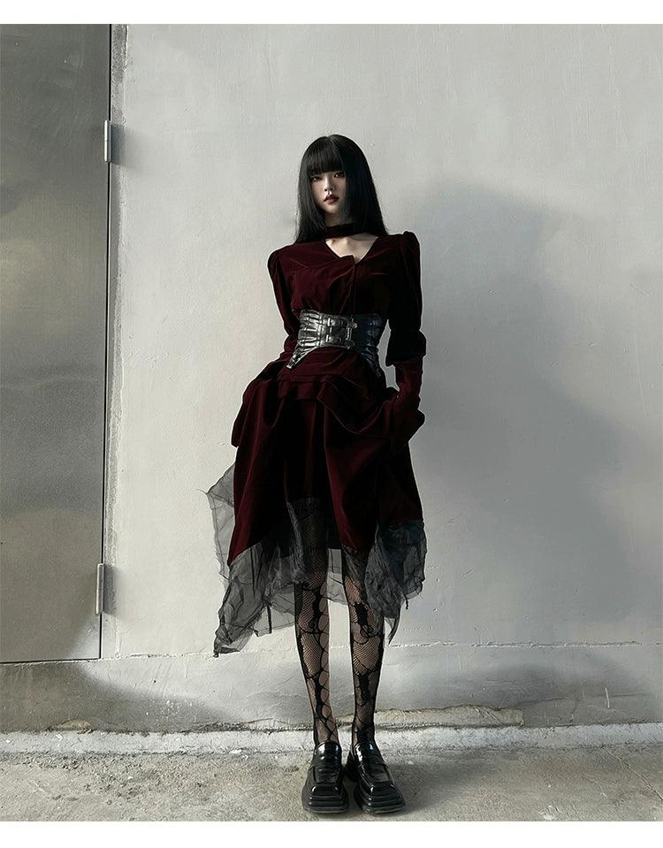Burgundy Velvet Gothic Maxi Dress