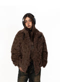 Brown Textured Fleece Buckle Coat