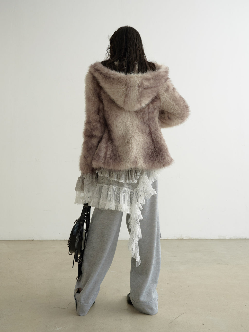 Ethereal Sheer Lace-Panel Asymmetrical Knit Dress