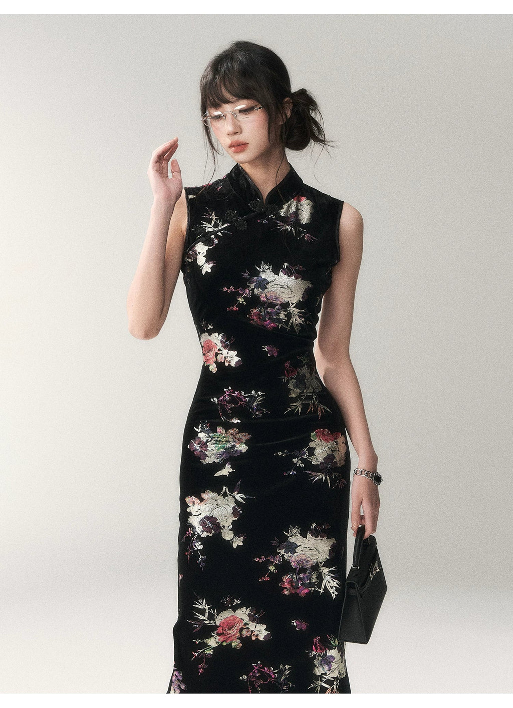 Midnight Peony Cheongsam Dress