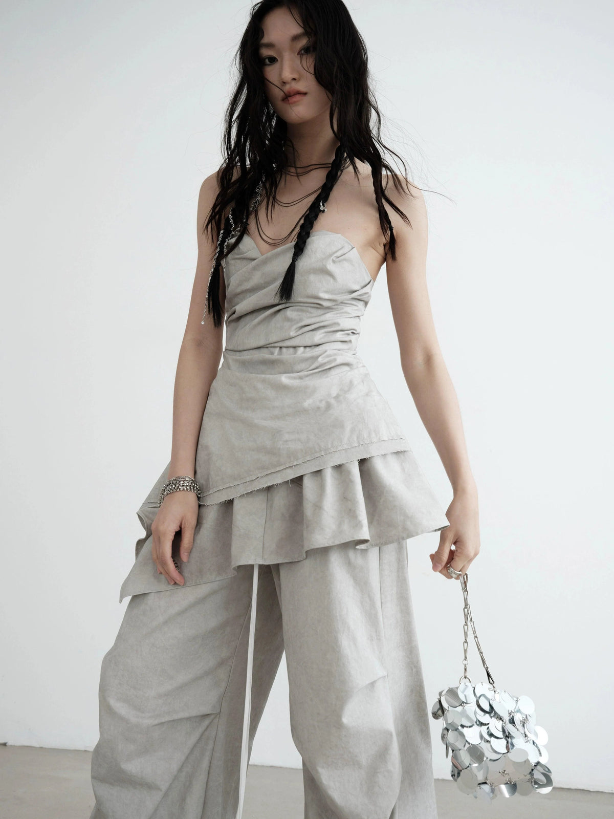 Strapless Draped Mini Dress - Women'S Light Gray Ruched Bodycon With Asymmetric Hem