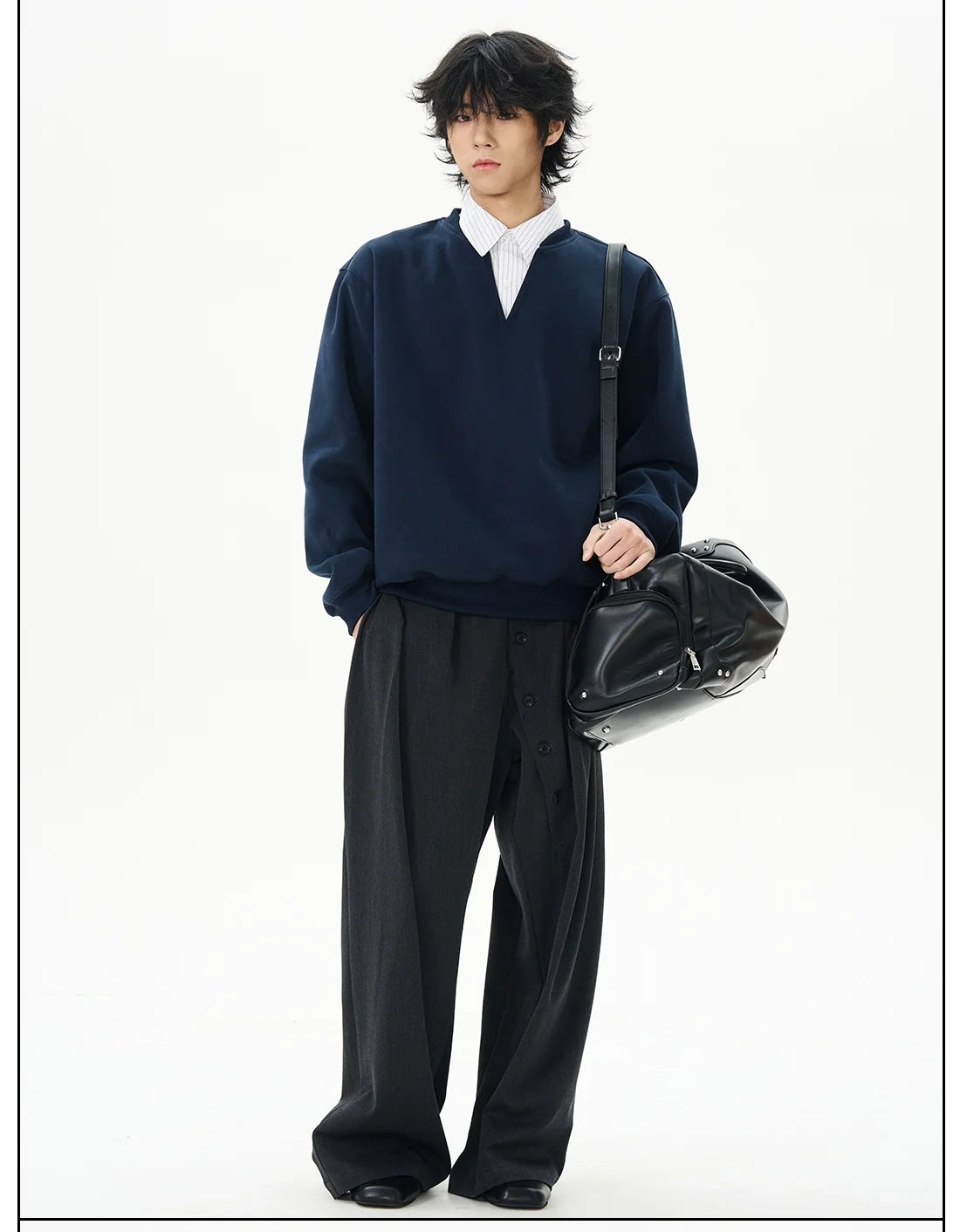 Navy Notch-Neck Sweatshirt