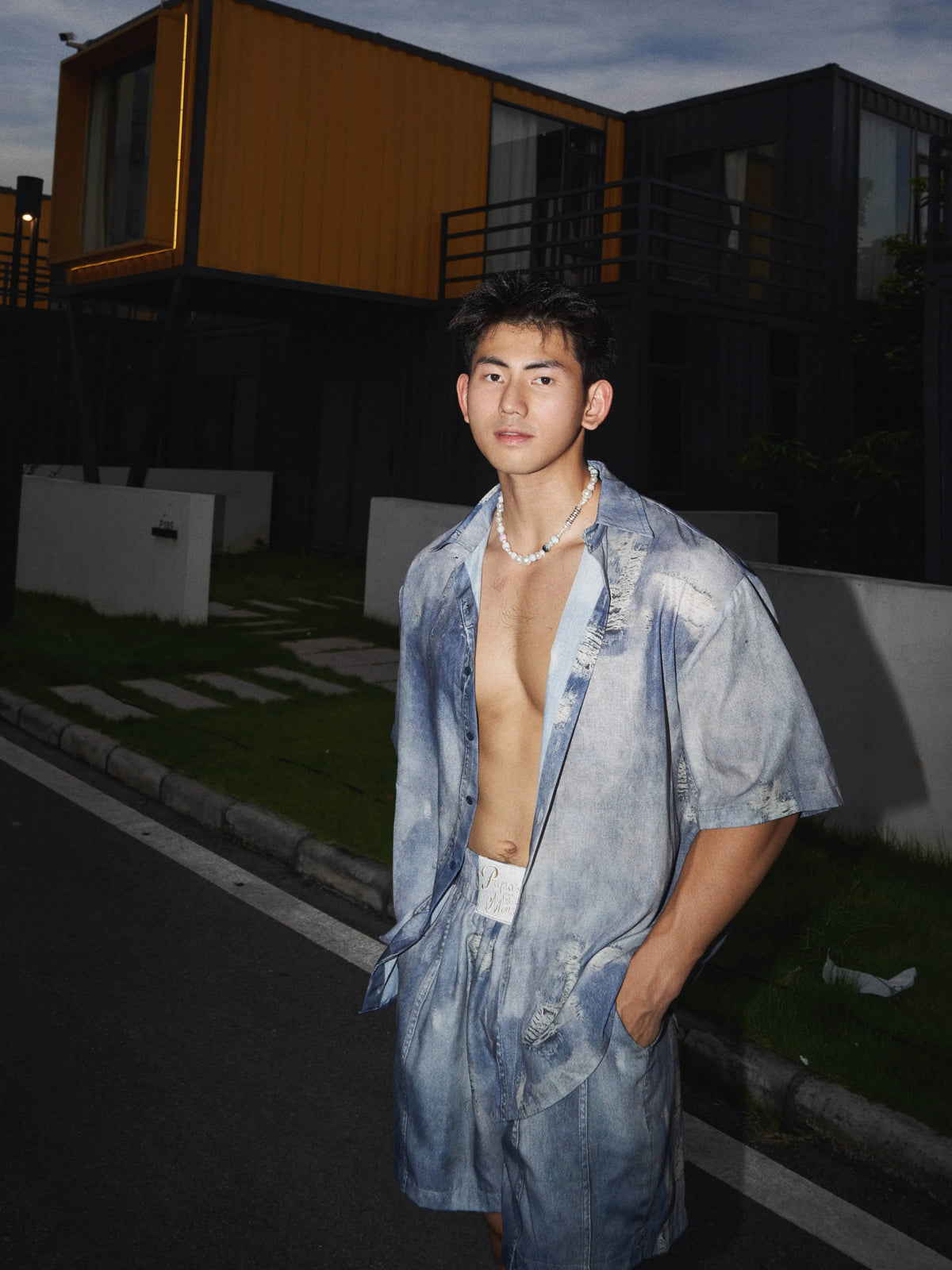 Distressed Denim Button Down Shirt