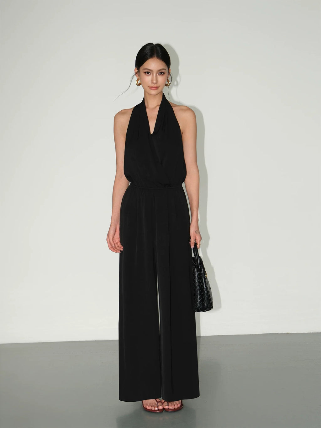 Draped Halter Wide Leg Jumpsuit