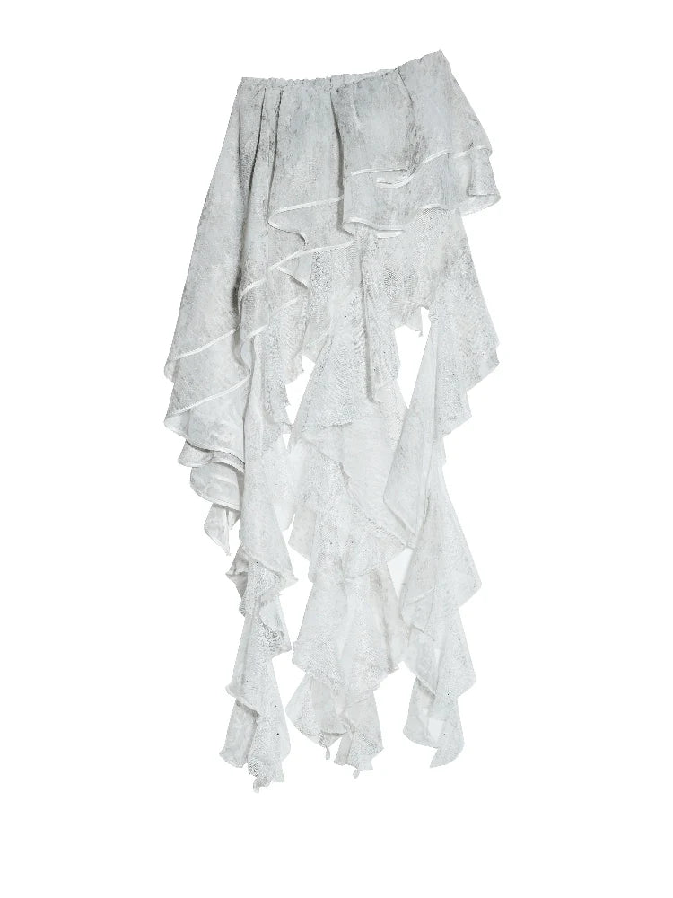Lace Irregular Ruffle Edge Tube Top Skirt