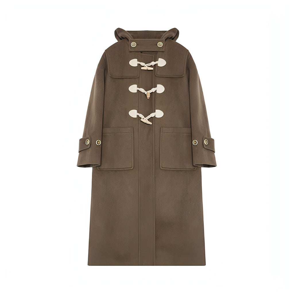 Winter Thicken College Style Hooded Mid-Length Melton Wool Coat