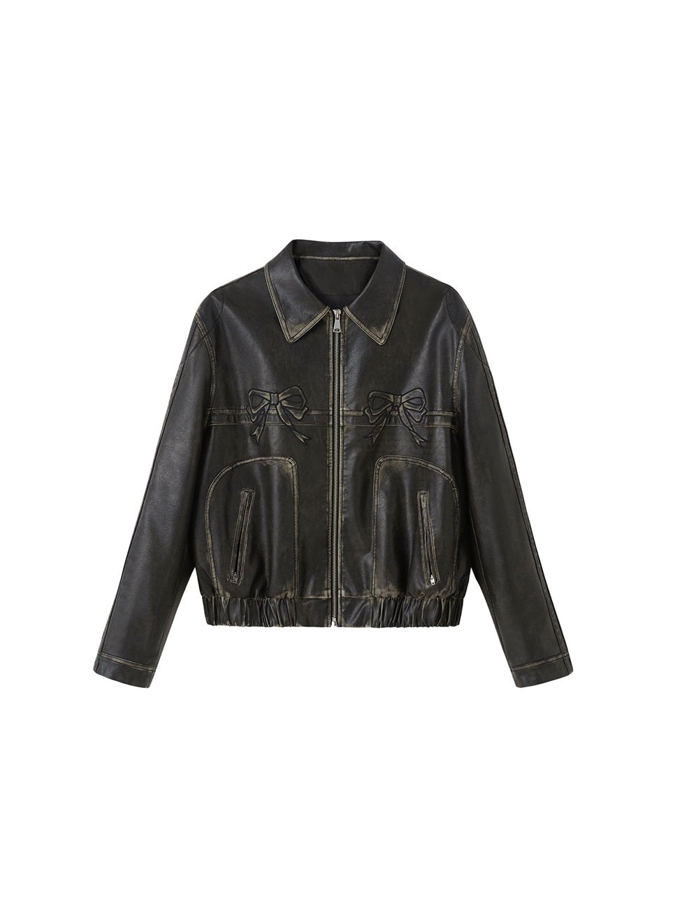 DIDDI MODA Bow-Detail Colorblock Faux-Leather Jacket