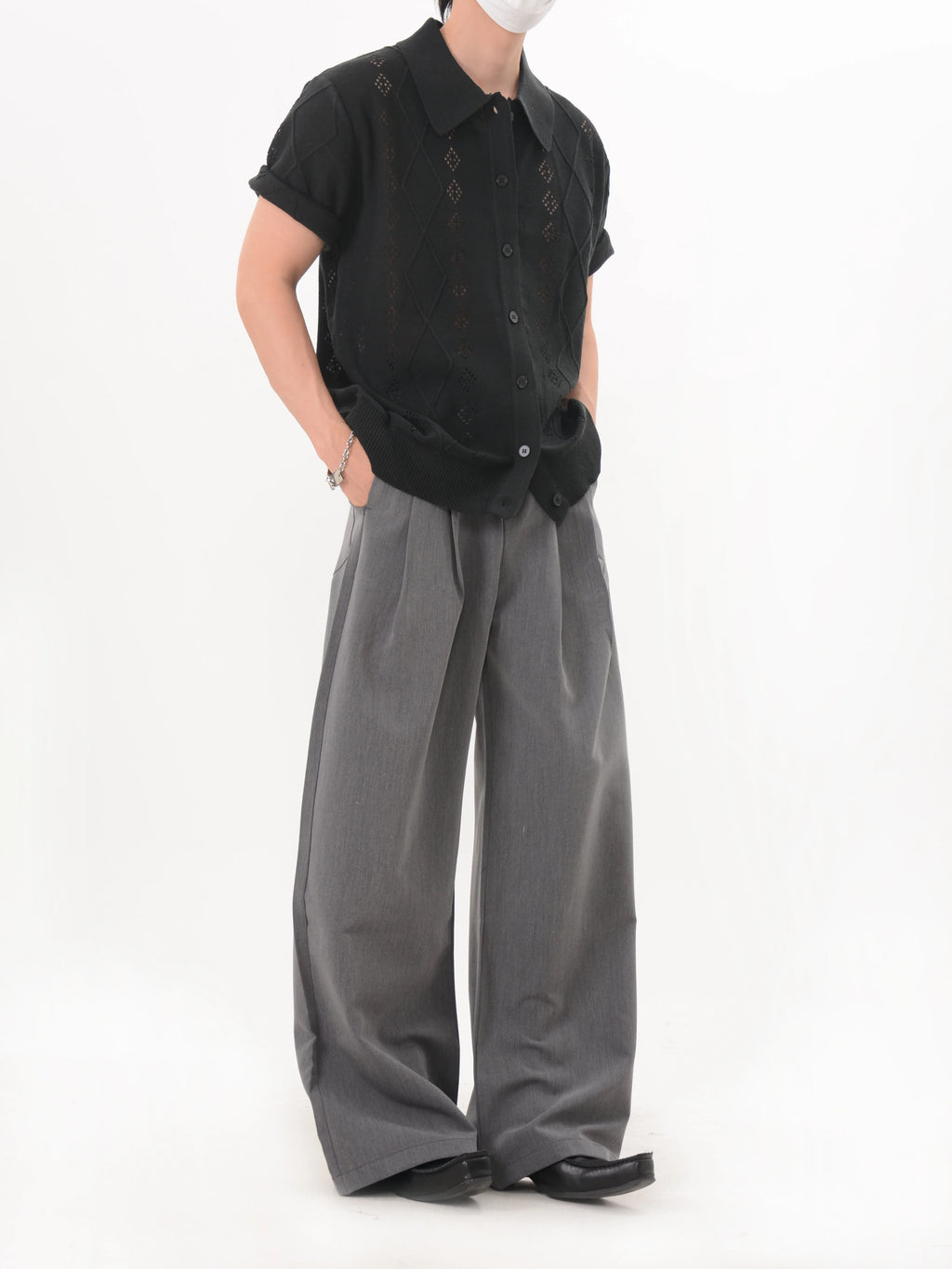 Lattice Knit Polo Cardigan
