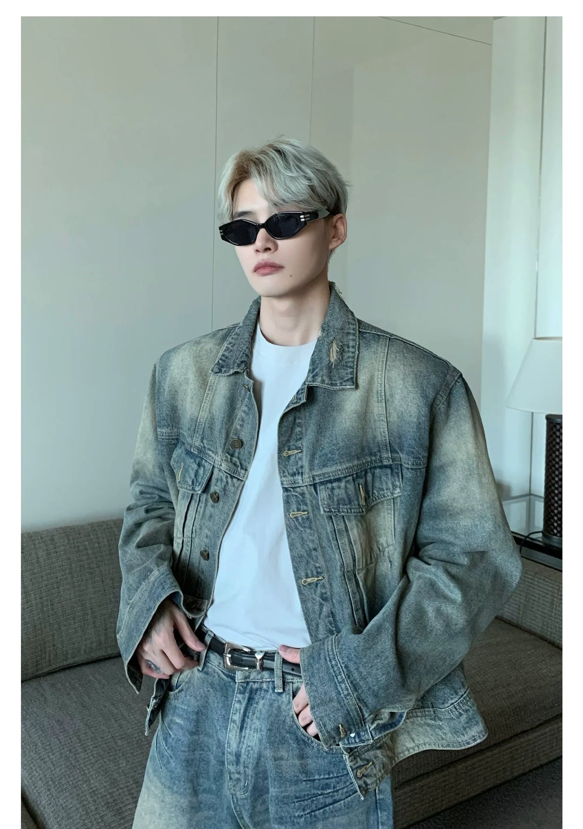 Distressed Vintage Wash Denim Set
