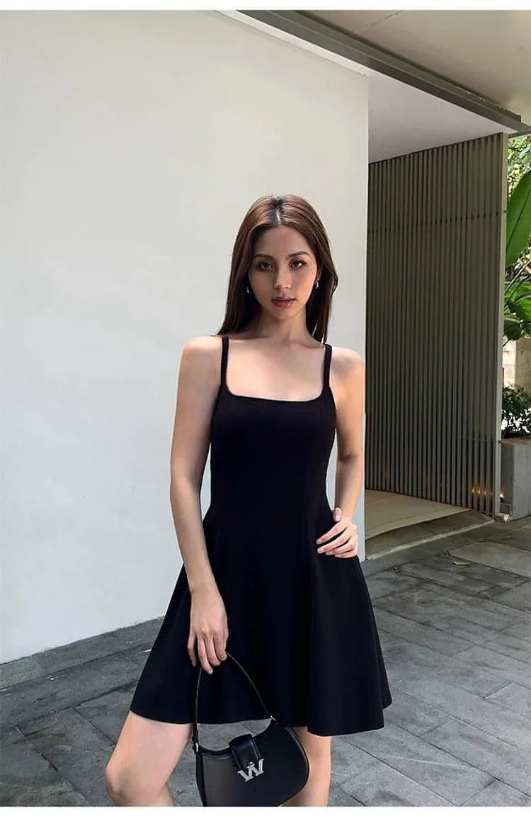 Black Square-Neck A-Line Dress