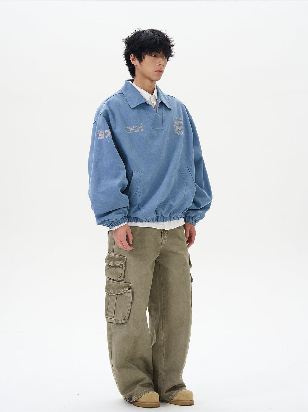 Men's Light Blue Vintage Varsity Pullover
