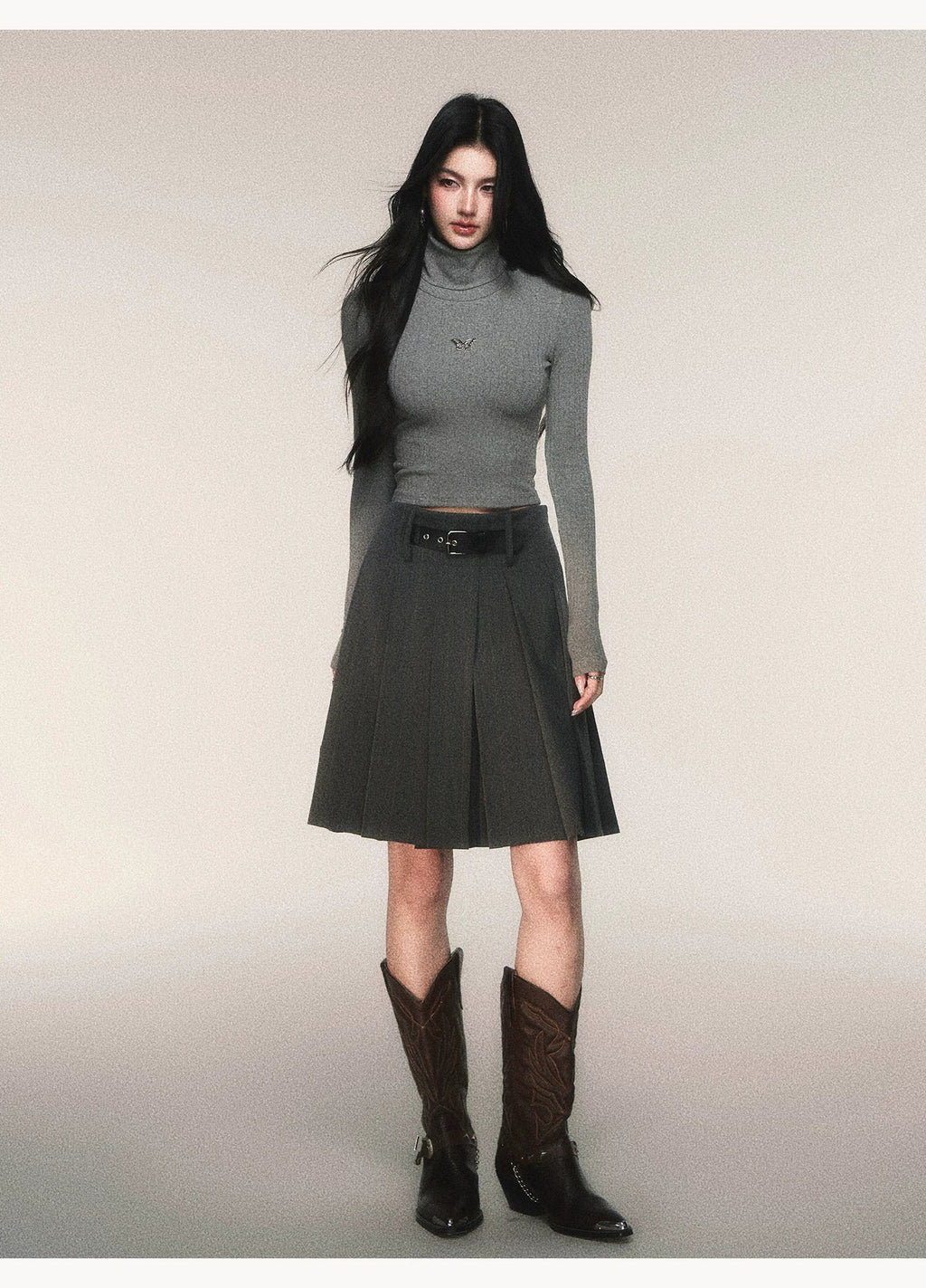 Riding Class Pleated Midi Skirt
