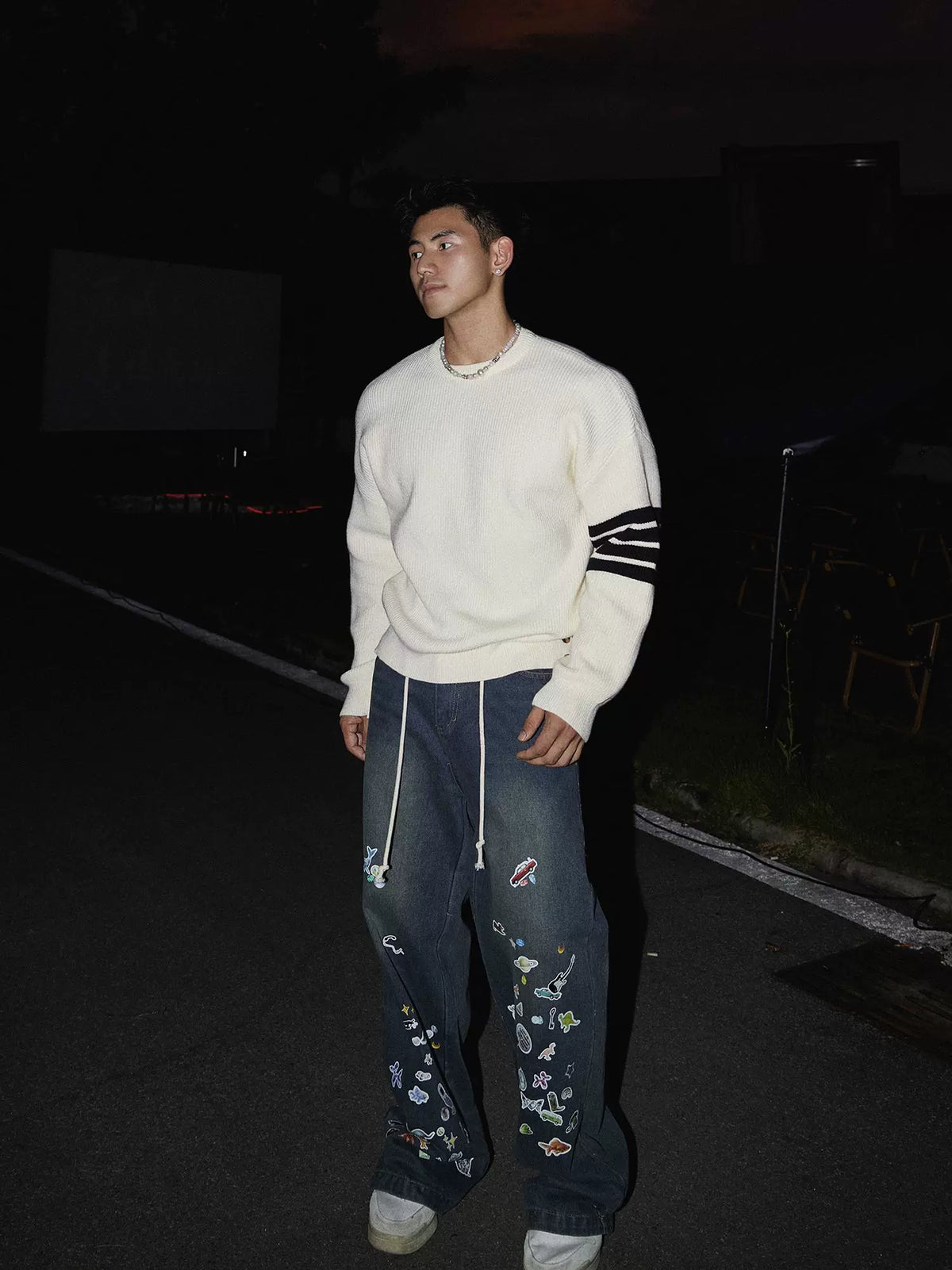 Crewneck Striped Sleeve Sweater