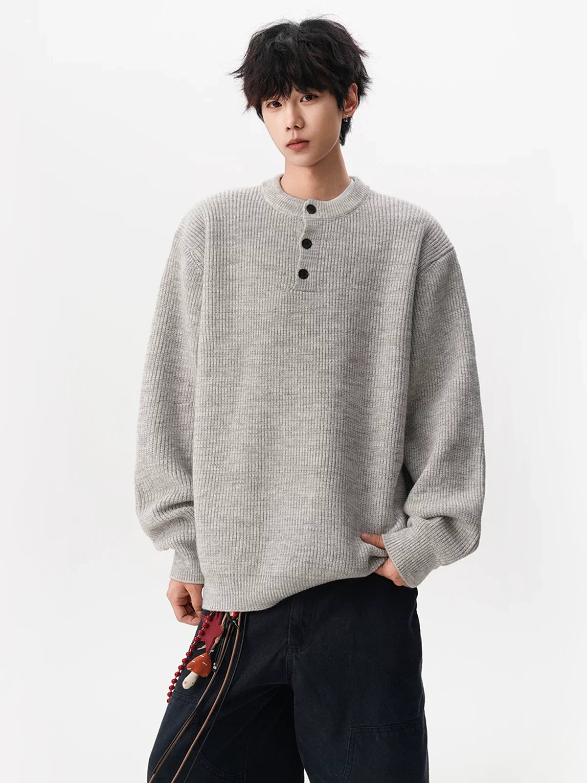 Waffle Henley Knit Sweater
