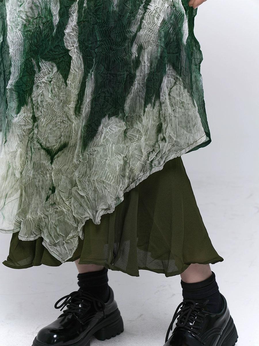 Forest Sprite Layered Maxi Dress - Women'S Green Ombre Tie-Dye Slip Dress With Asymmetrical Hem