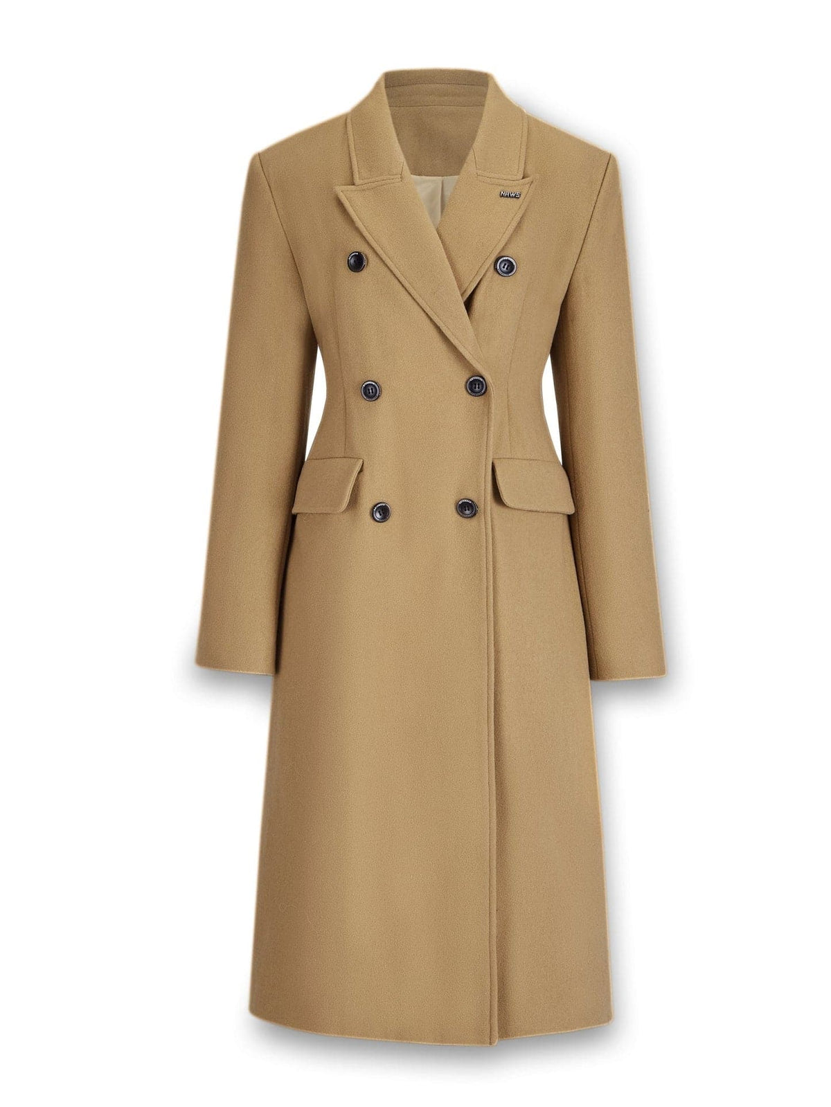 Double-Breasted Wool Long Coat - Slim Waist Tailored Winter Outerwear
