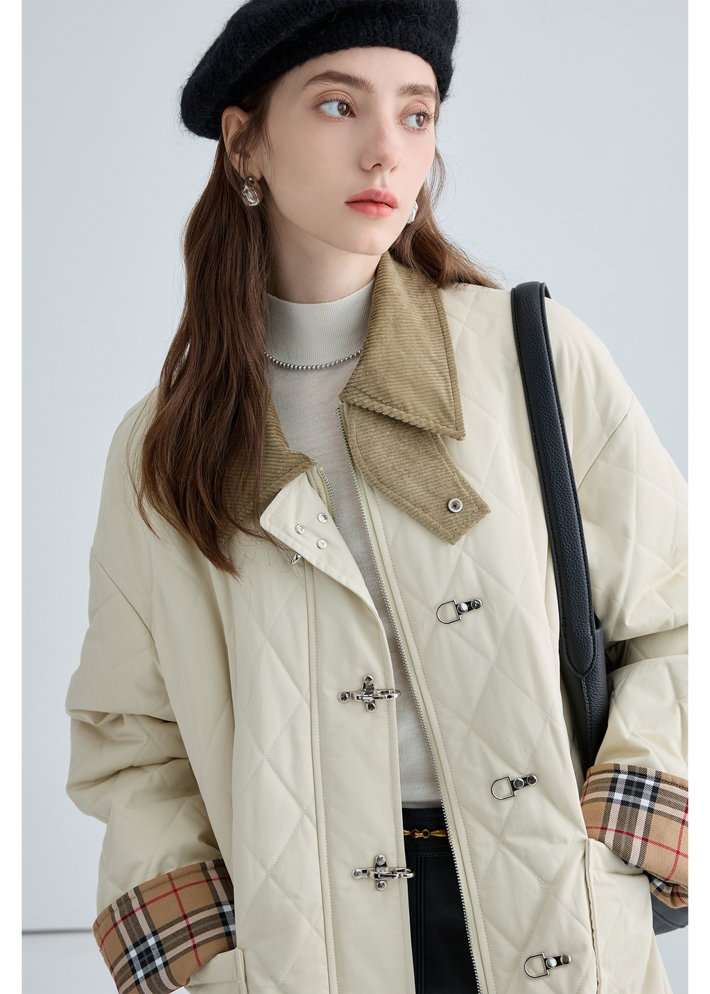 Quilted Cotton Jacket With Unique Buckle
