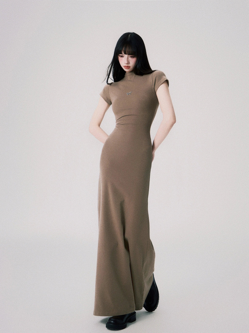 Butterfly Emblem Fitted Maxi Dress - Women'S Elegant Evening Gown
