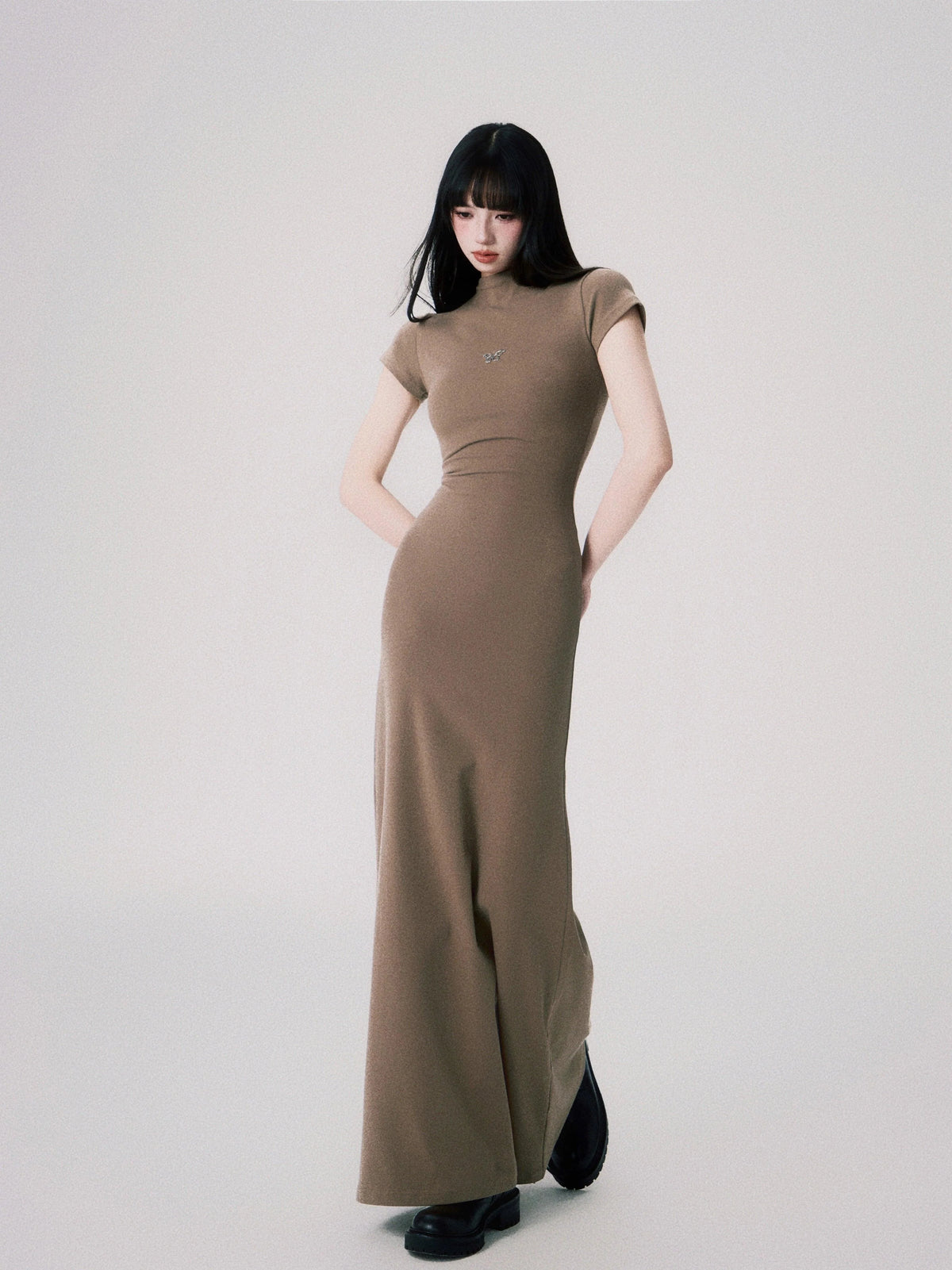 Butterfly Emblem Fitted Maxi Dress - Women'S Elegant Evening Gown